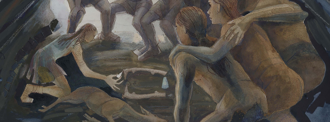 Reconstruction drawing of a mine abandonment ceremony at Grime’s Graves