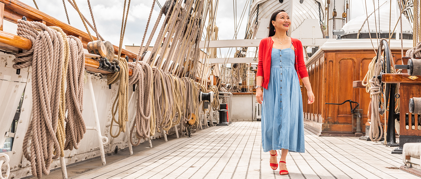 Image: a visitor explores the Cutty Sark