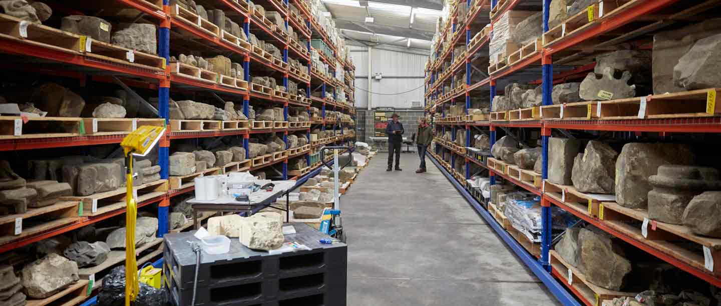 Shelving units at Helmsley Archaeological Store in North Yorkshire