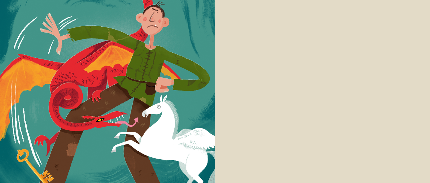 Image: a giant, a unicorn and a dragon