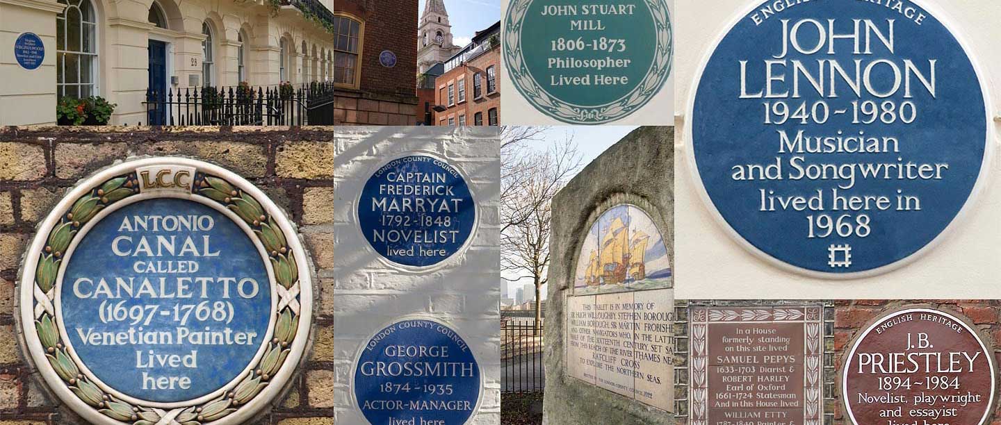 Collage of various blue plaques from around London