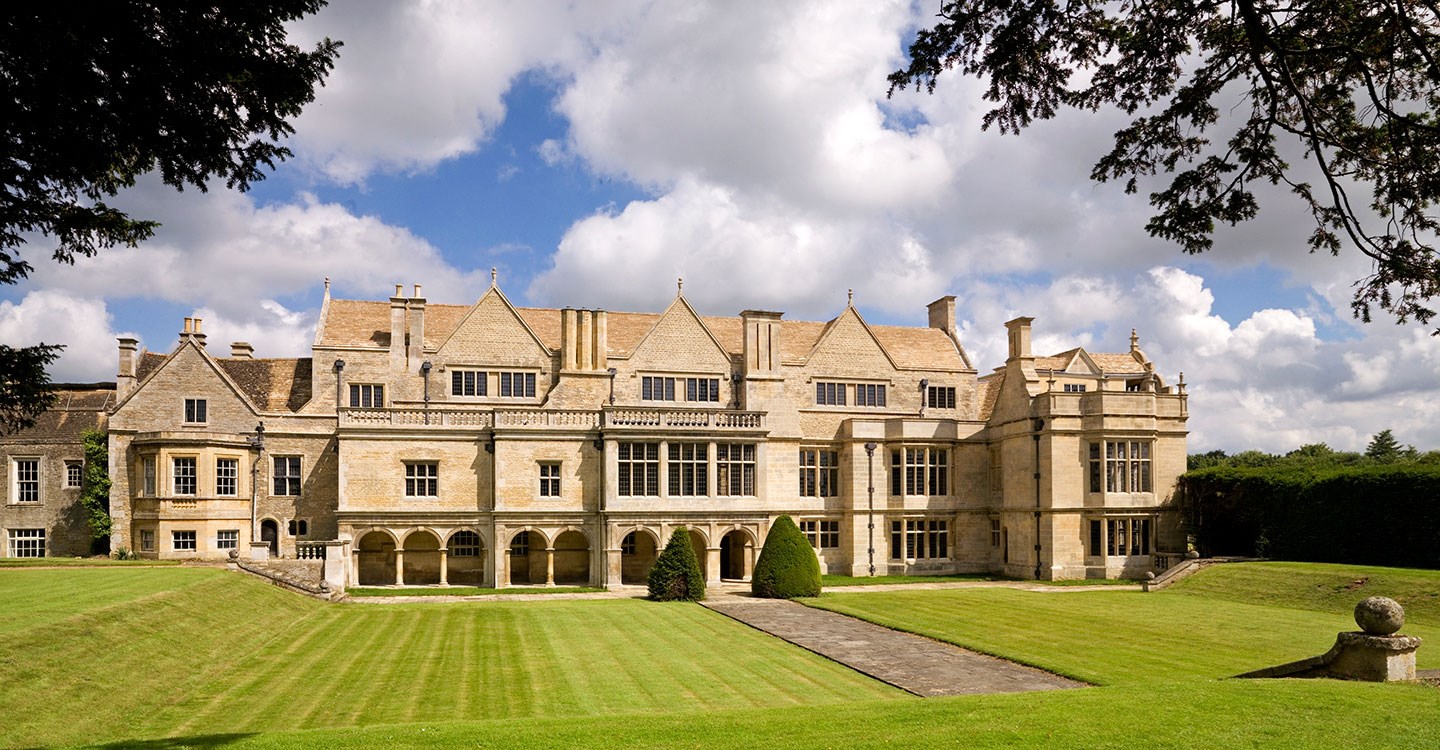 South facing facade of Jacobean Apethorpe Palace in the sunshine