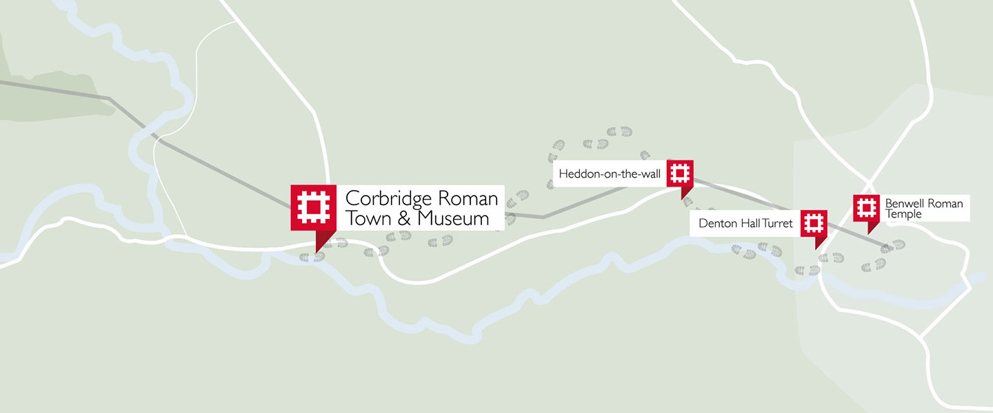 A map showing sites worth visiting along the Corbridge section of Hadrians Wall
