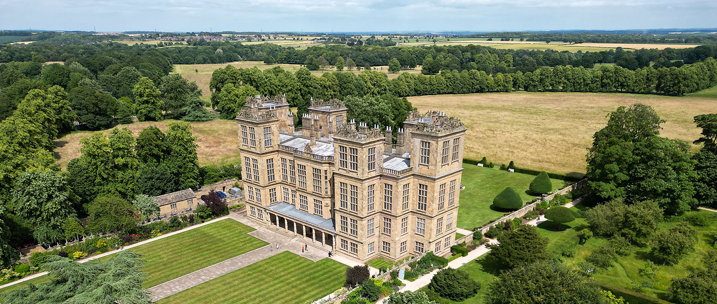 An aerial view of Hardwick Old Hall