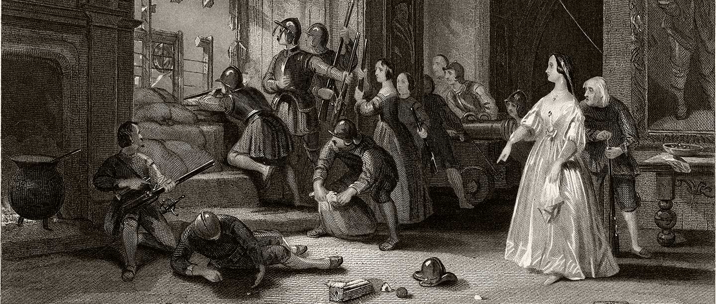 A 19th-century engraving showing Blanche Arundell leading the defence of Wardour Castle