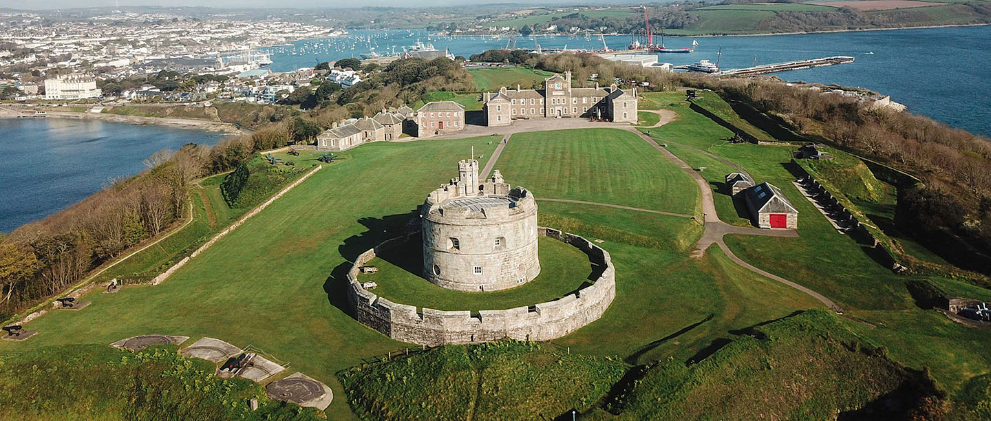 An aerial view of Pendennis Castle keep