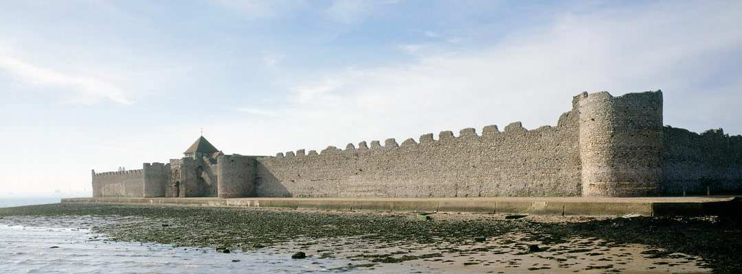 View from the water of the Roman wall at Portchester Castle
