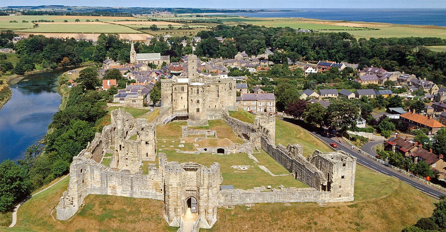 Aerial view of Warkworth Castle