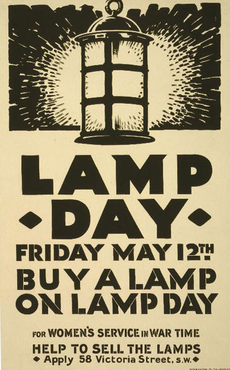 A poster from the First World War, published in 1916. It advertises Lamp Day, May 12, when citizens were asked to purchase a lamp for women’s service in war time A poster from the First World War, published in 1916. It advertises Lamp Day, May 12, when citizens were asked to purchase a lamp for women’s service in war time
